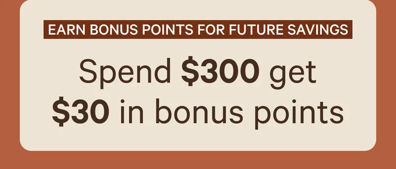 Earn Bonus Points for Future Savings  Spend $300 get $30 in bonus points