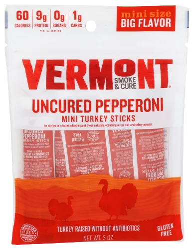 Image of Vermont Smoke Uncured Pepperoni Turkey Stick Go Packs