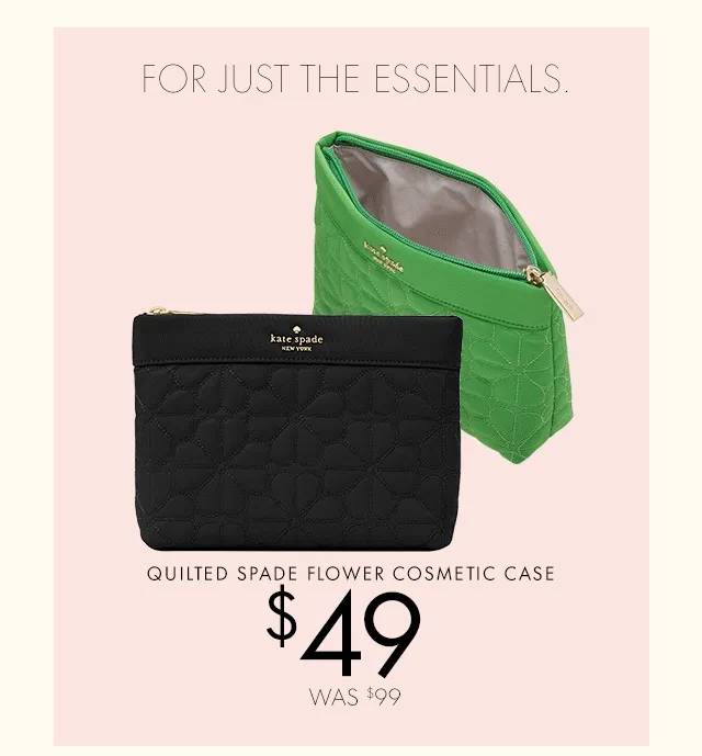QUILTED SPADE FLOWER COSMETIC CASE AND CONVERTIBLE WRISTLET
