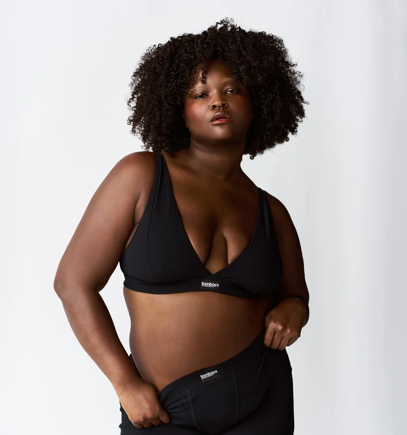 Image of Bamboo Rib Plunge Bra - Black