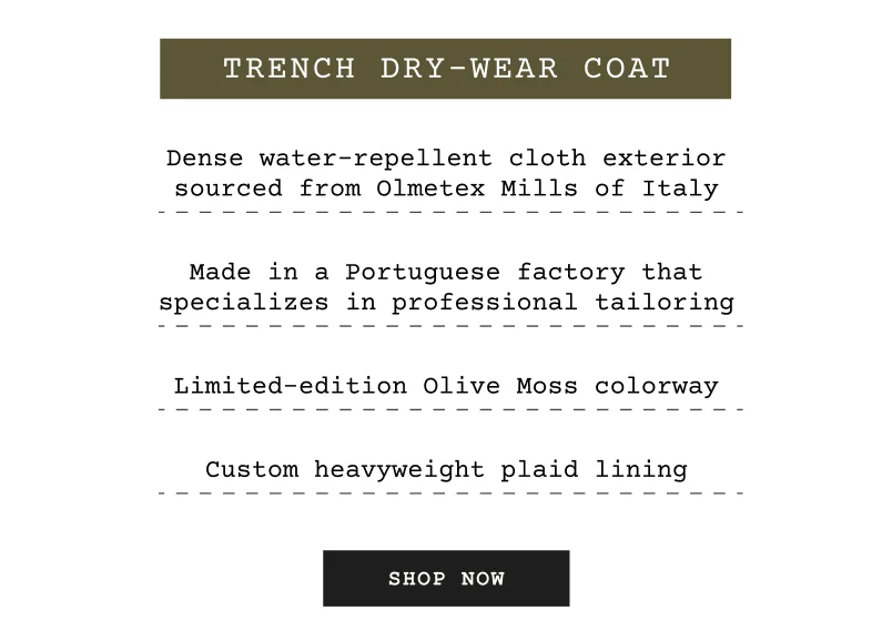 Bespoke Post x Knickerbocker Trench Dry-Wear Coat