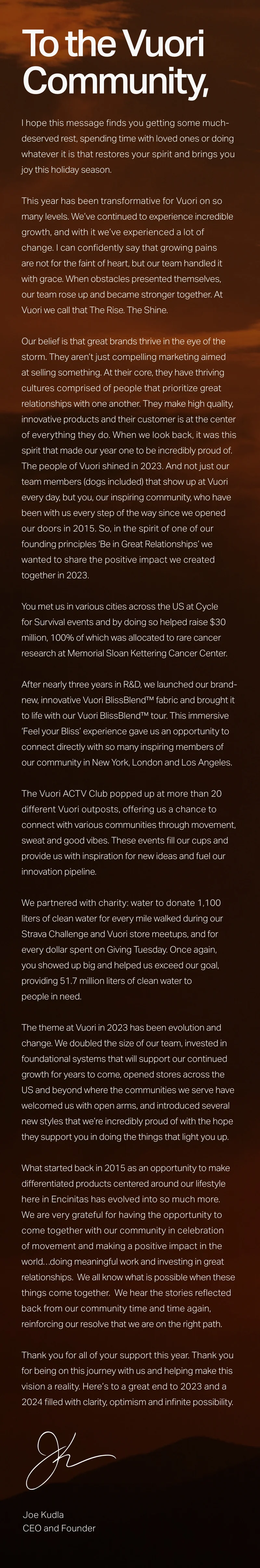 To the Vuori Community