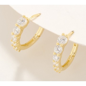 Diamonique Graduated Stone Huggie Hoop Earrings, Sterling Silver