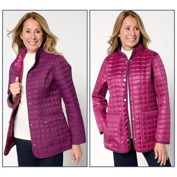 Joan Rivers Matte to Pearl Reversible Quilted Snap Front Jacket
