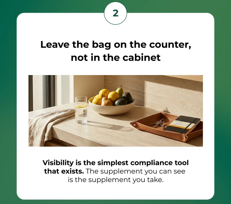 02 Leave the bag on the counter, not in the cabinet