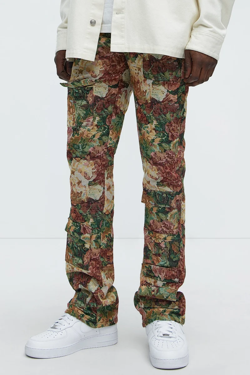 Image of Pissarro Tapestry Slim Stacked Flare Pants - Multi Color