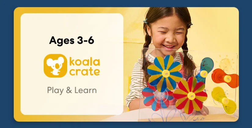 Young child smiling while working on creative KiwiCo Sprout projects, perfect for ages 3–6 for play and learn.