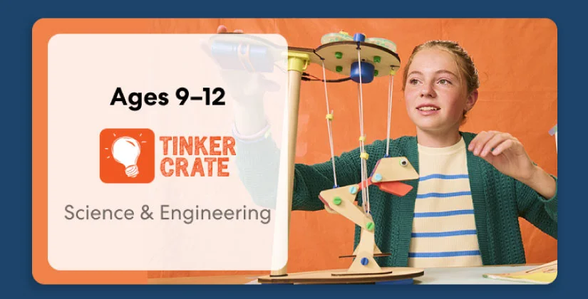 Kid exploring KiwiCo engineering crate for ages 9 to 12