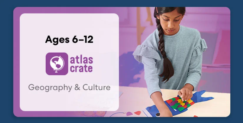 Child exploring KiwiCo World geography crate. Fun activities on culture and world exploration for ages 6–12+