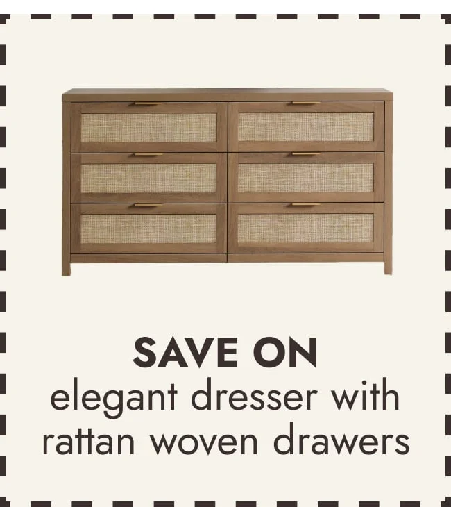 Elegant Right Angled Dresser with 6 Rattan Woven Drawers