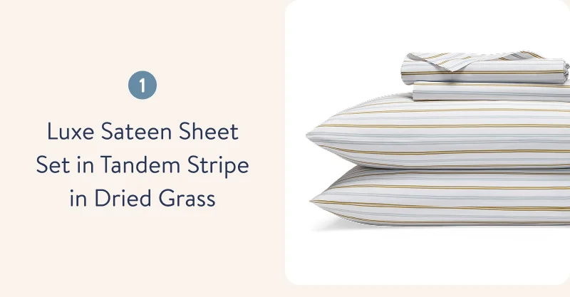 Luxe Sateen Sheet Set in Tande, Stripe in dried Grass