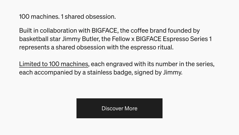 The BIGFACE x Fellow Espresso Series 1 coming soon and limited to 100 machines.