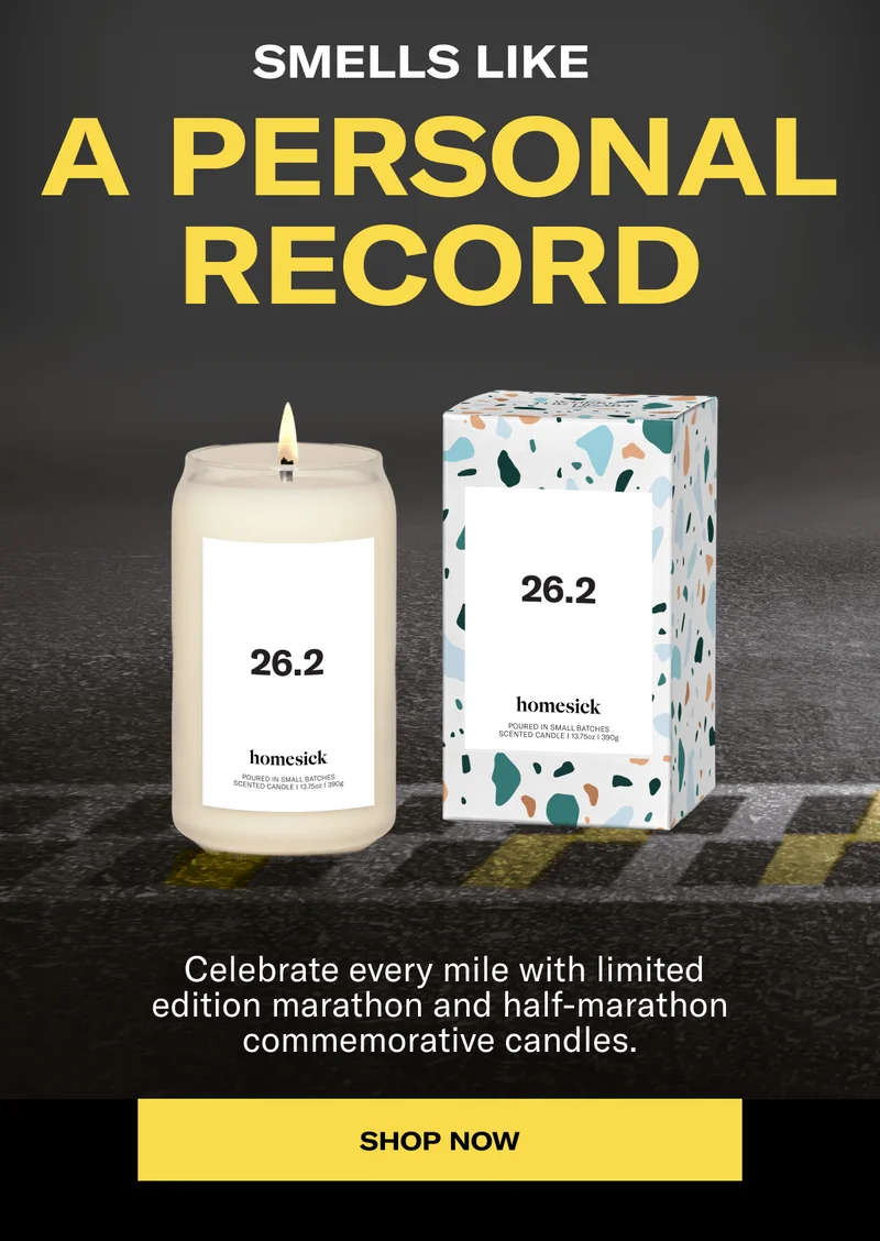 Smells Like A Personal Record | Celebrate every mile with limited edition marathon and half-marathon commemorative candles. | Shop now