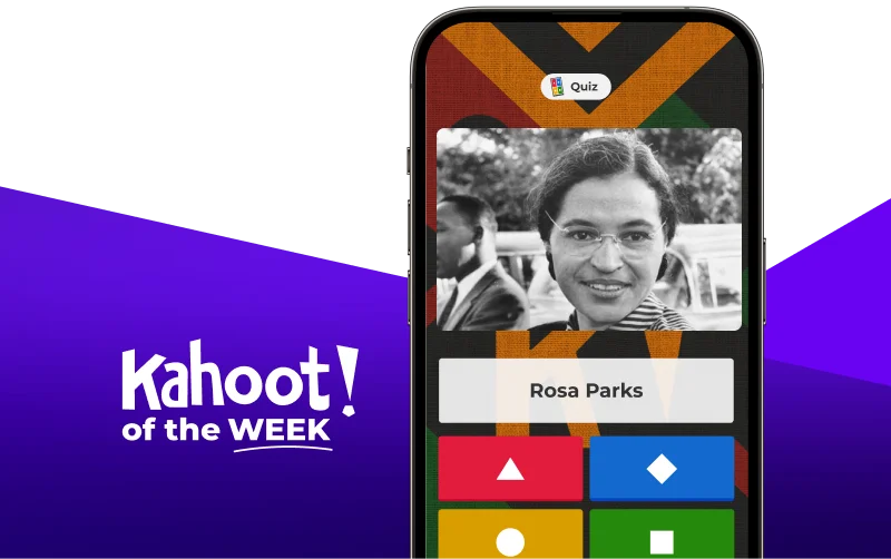 iPhone displaying a kahoot entitled ''Rosa Parks''