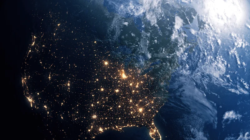 Image description: Aerial view of Earth’s lights from space