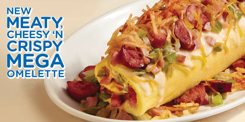 NEW MEATY, CHEESY 'N CRISPY MEGA OMELETTE