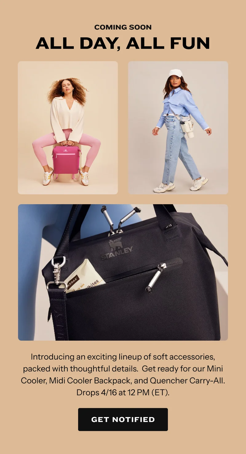 Get Notified: Mini Cooler, Midi Cooler Backpack, and Quencher Carry-All