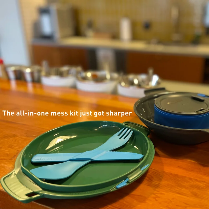 mess kit with fork and knife. The all-in-one mess kit just got sharper