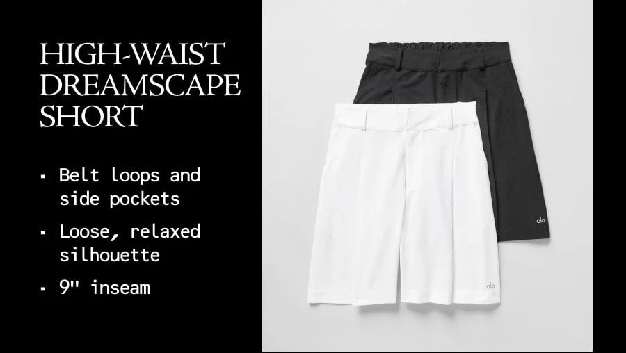 HIGH-WAIST DREAMSCAPE SHORT BELT LOOPS AND SIDE POCKETS LOOSE, RELAXED SILHOUETTE 9IN INSEAM