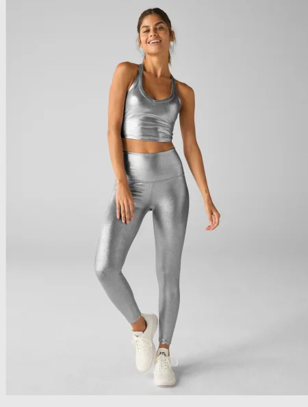 Liquid Silver High Waisted Midi Legging