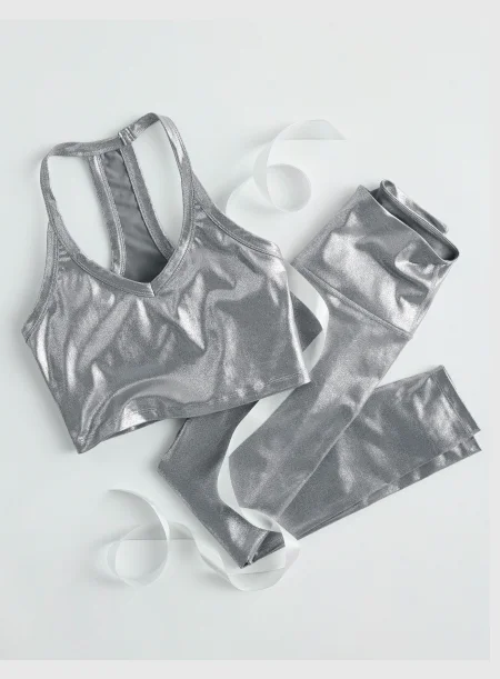 Liquid Silver High Waisted Midi Legging