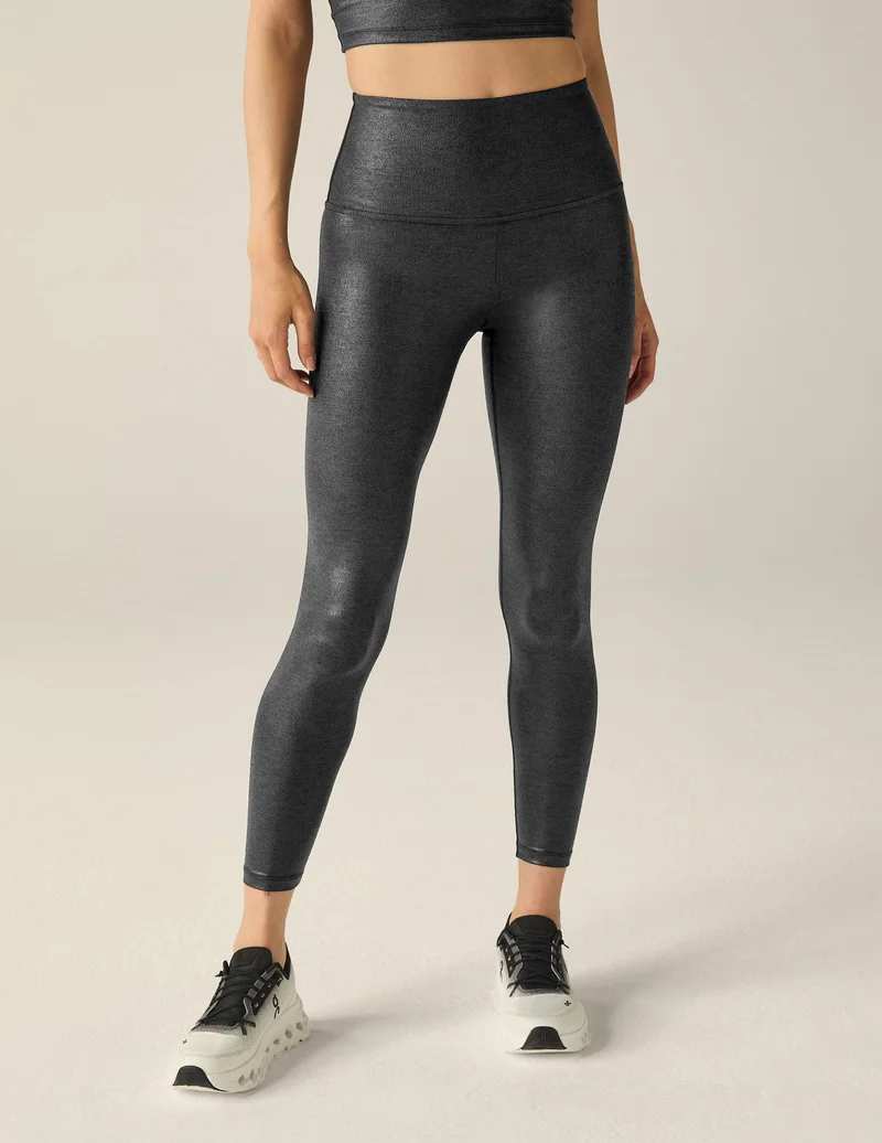 Image of Heather Rib Black Shine High Waisted Midi Legging