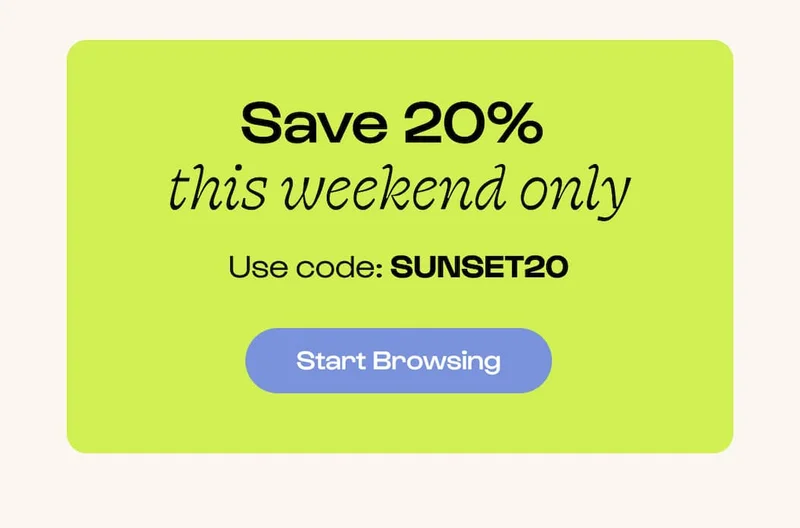 End of Summer Sale. Shop Fresh Finds. 20% off SUNSET20