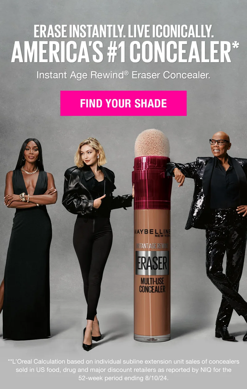 Erase Instantly. Live Iconically. America's #1 Concealer. Instant Age Rewind Eraser Concealer.
