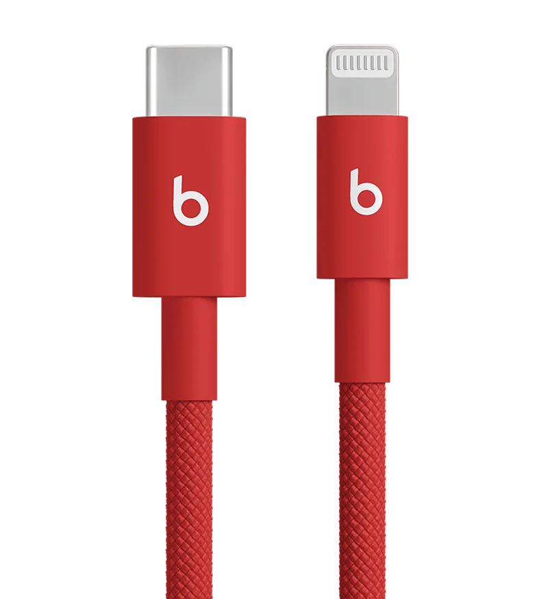 Beats Charging Cable shown in Rapid Red.