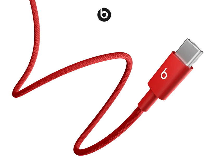 Beats Charging Cable shown in Rapid Red.