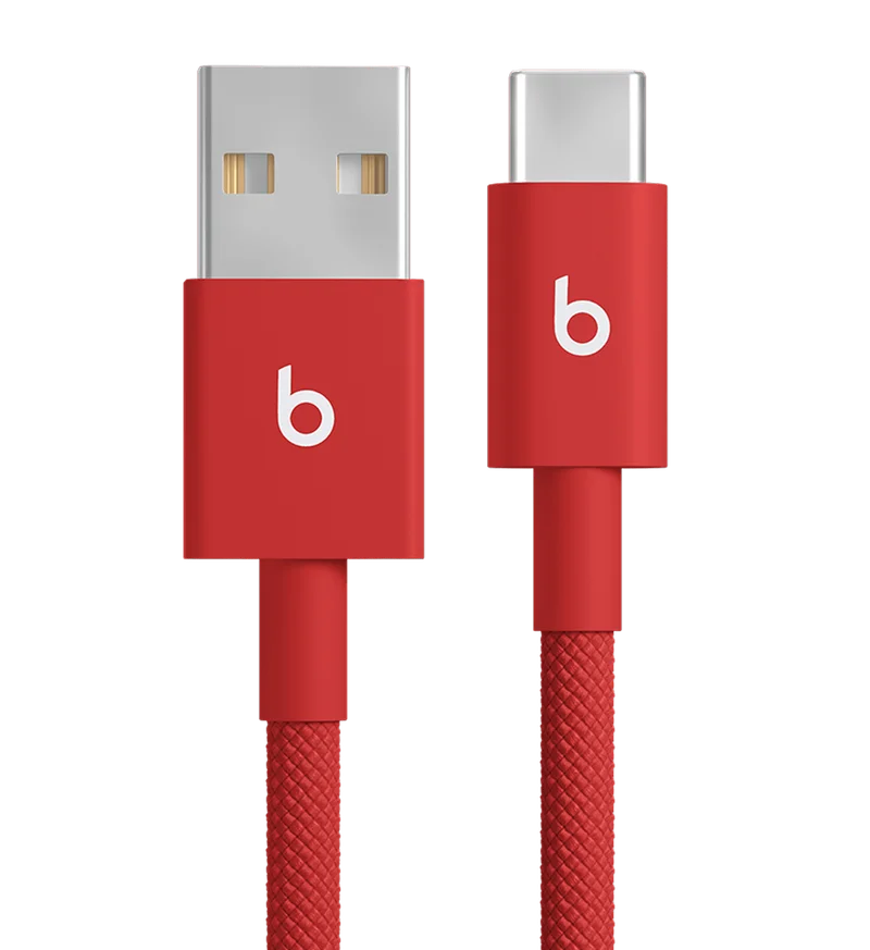 Beats Charging Cable shown in Rapid Red.