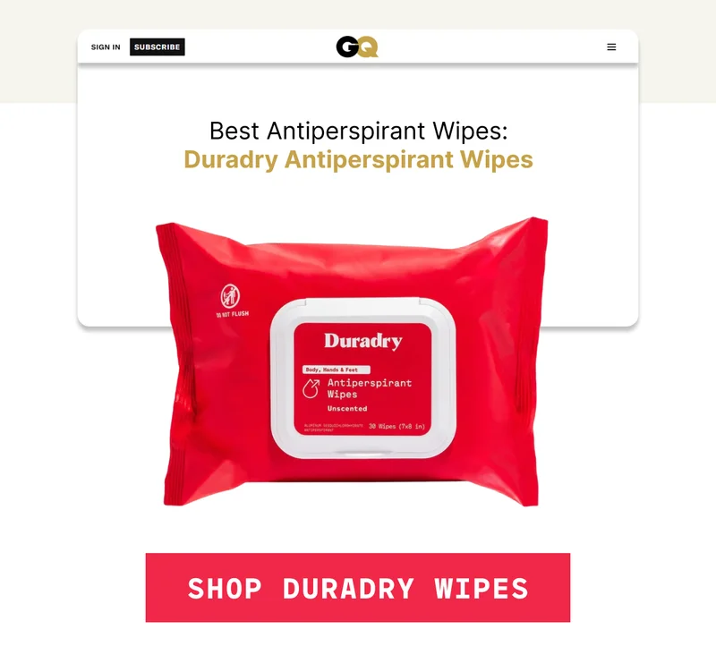 Best Antiperspirant Wipes: Duradry Antiperspirant Wipes SHOP DURADRY WIPES