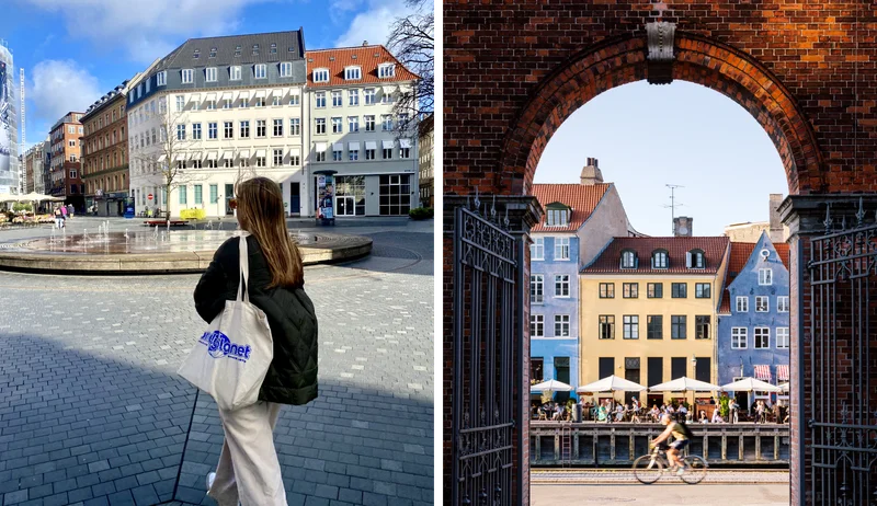 Left: Ann Douglas Lott in Copenhagen; Right: Cycling on the canal