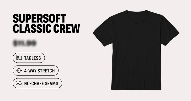 supersoft classic crew $11.99 tagless 4-way stretch no-chafe SEAMS