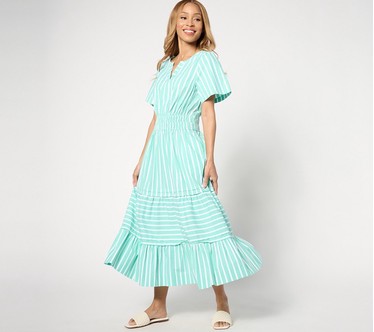 Isaac Mizrahi Live! Regular Yarn Dye Stripe Poplin Maxi Dress