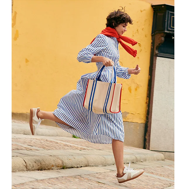Smocked Waist Shirt Dress - Ivory and Blue Stripe