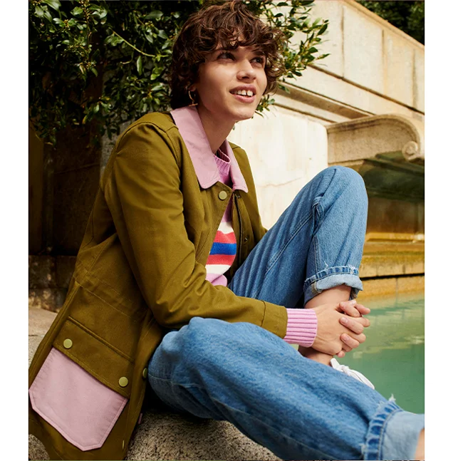 Barn Coat - Dark Moss Colour Block