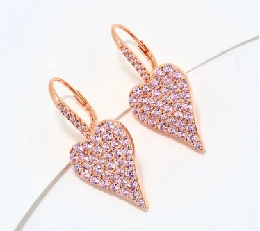 Diamonique x Jennifer Miller Pave Heart Earrings, Sterling Silver