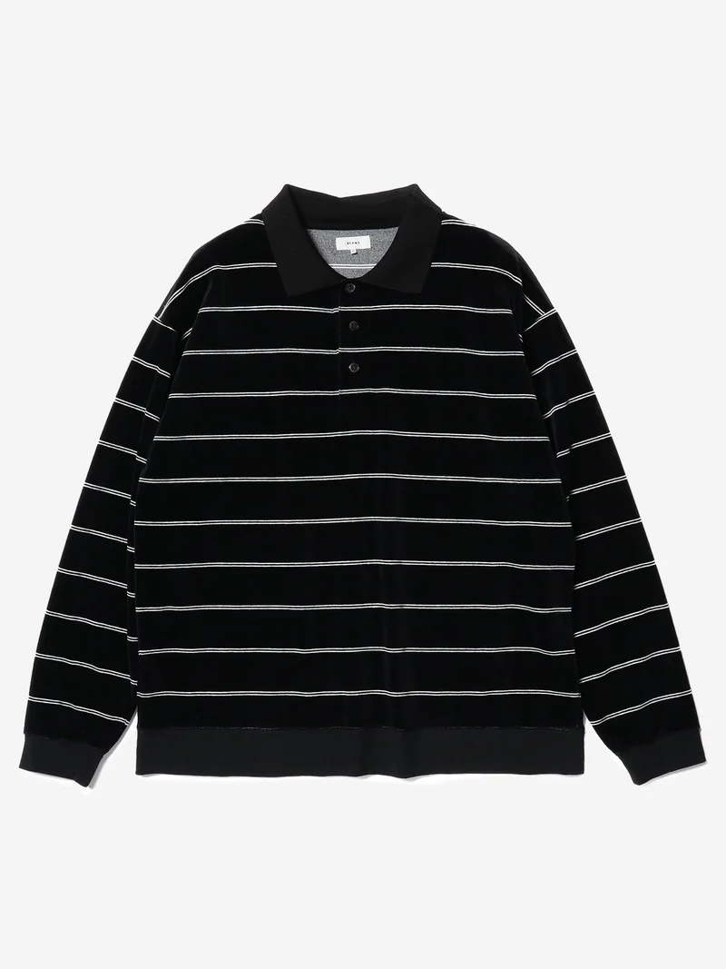 Image of Beams Velor Border Polo - Black