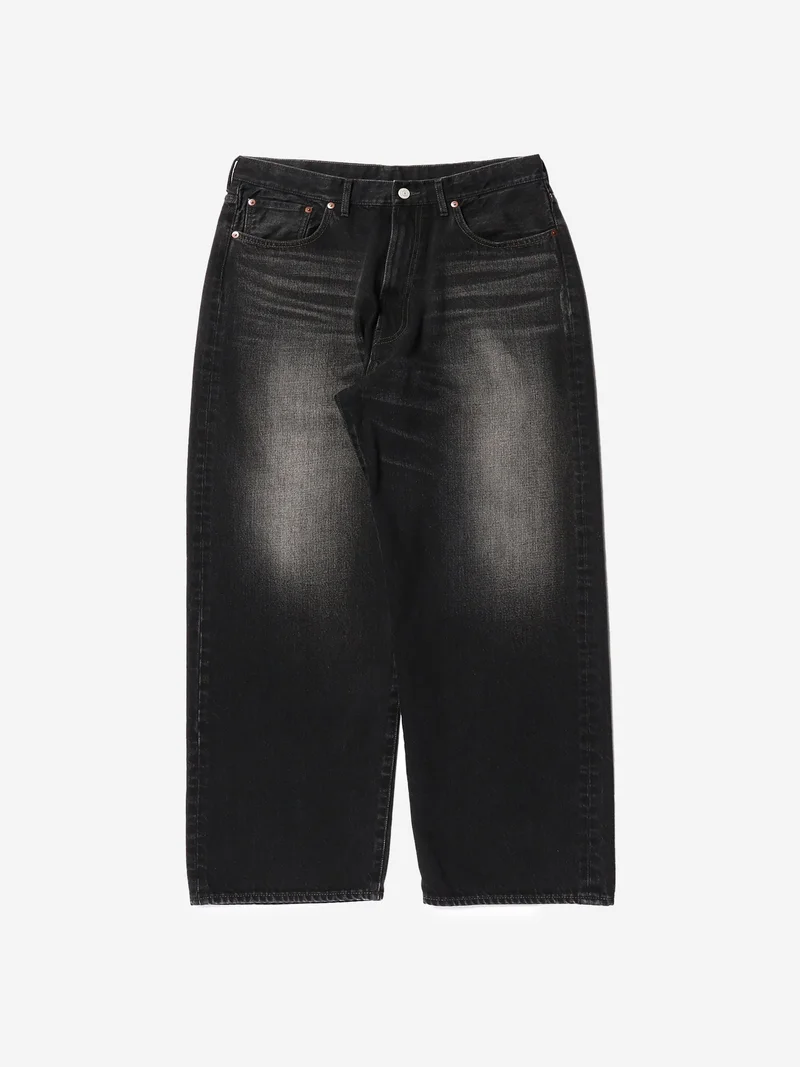 Image of Beams Wide Denim Jeans - Fade Black