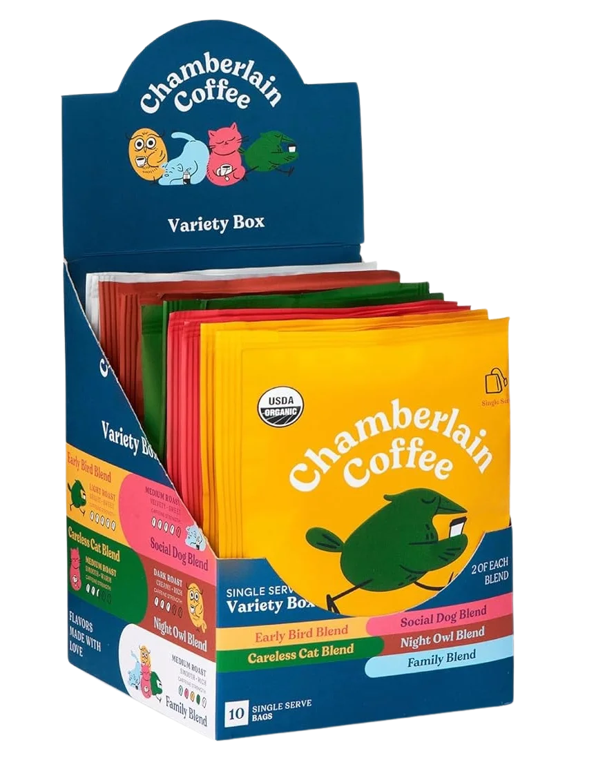 Image of Chamberlain Coffee Variety Box Medium Dark Roast Cold Brew Single Coffee (10 CT)