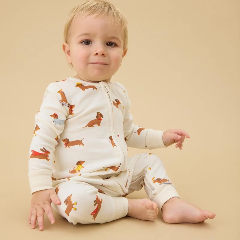 Image of Sausage Dog Clever Zip Romper