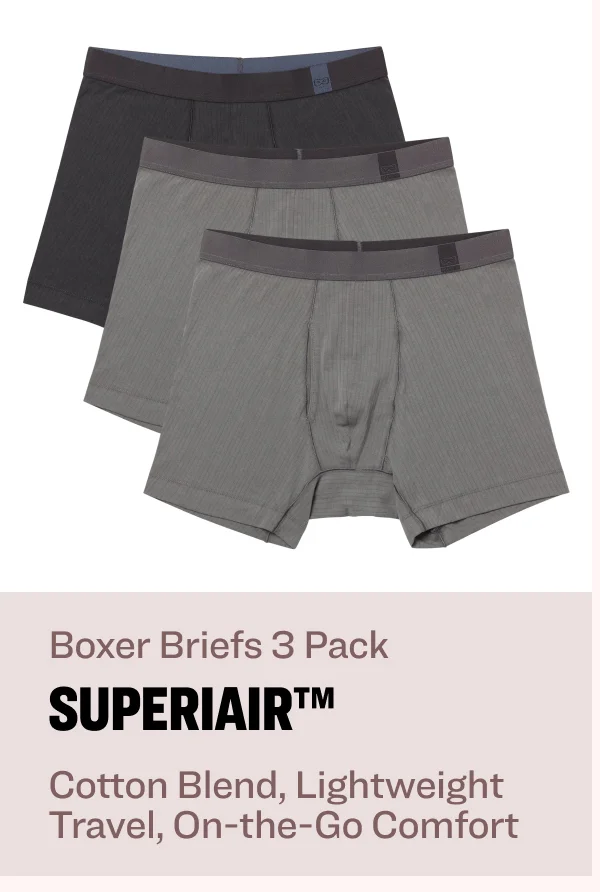 Boxer Briefs 3 Pack superiair™ Cotton blend, Lightweight travel, on-the-go comfort