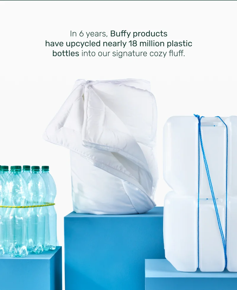 In 6 years, Buffy products have&nbsp;upcycled nearly 18 million plastic bottles&nbsp;into our signature cozy fluff.