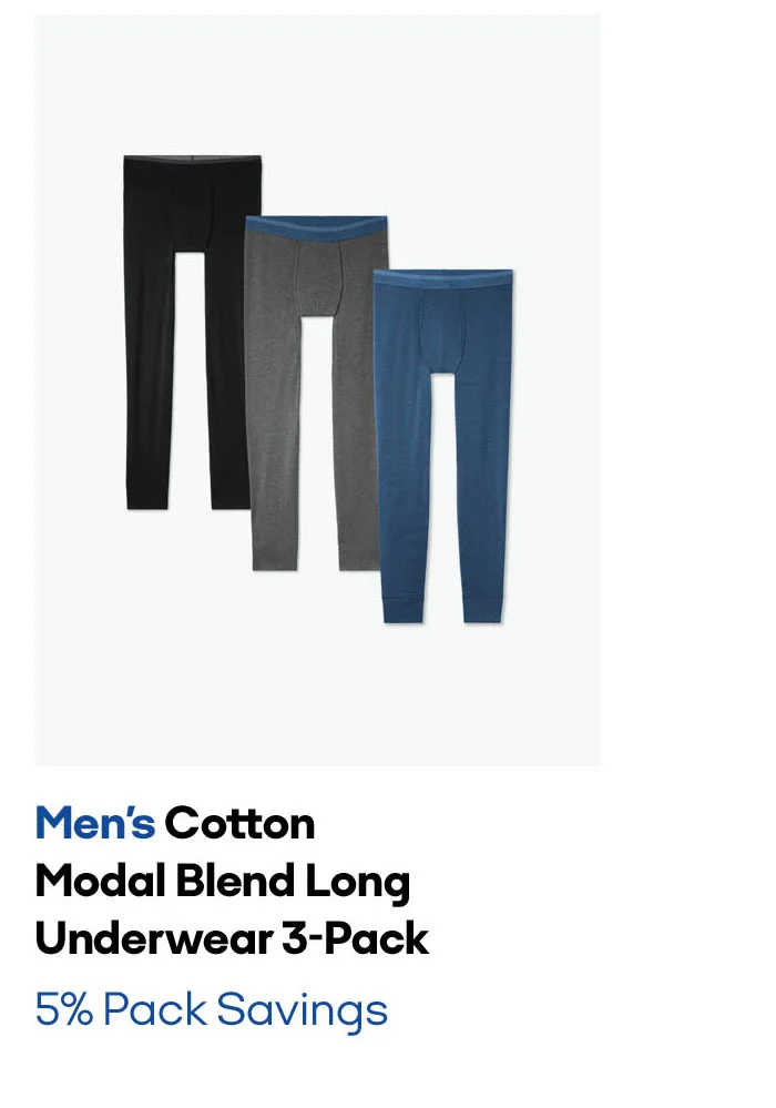 MEN'S COTTON MODAL BLEND LONG UNDERWEAR 3-PACK | 5% PACK SAVINGS