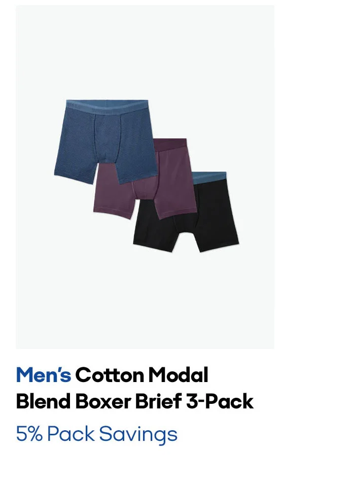 MEN'S COTTON MODAL BLEND BOXER BRIEF 3-PACK | 5% PACK SAVINGS