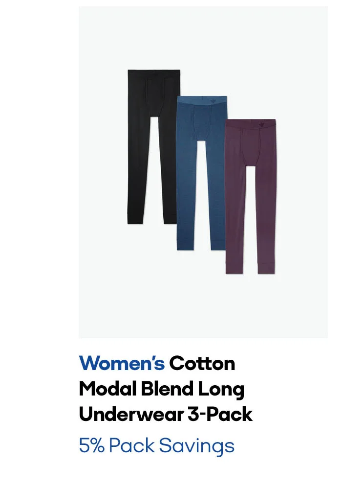 WOMEN'S COTTON MODAL BLEND LONG UNDERWEAR 3-PACK | 5% PACK SAVINGS