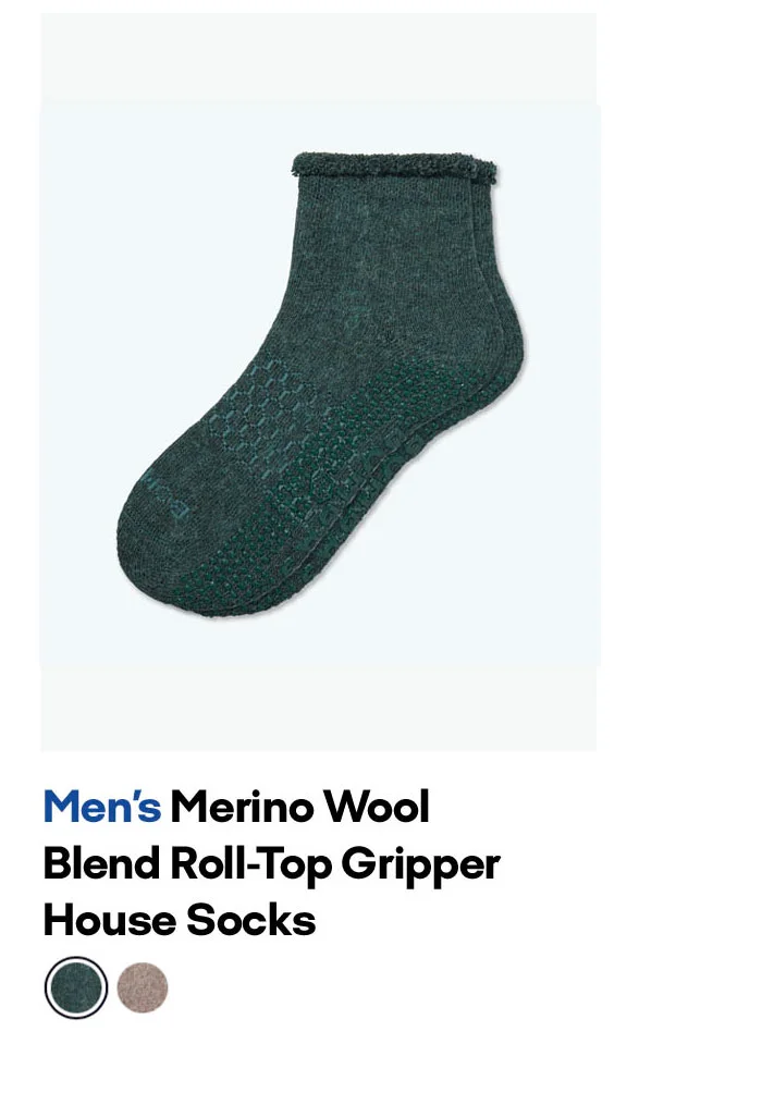 Men's Merino Wool Blend Roll-Top Gripper House Socks