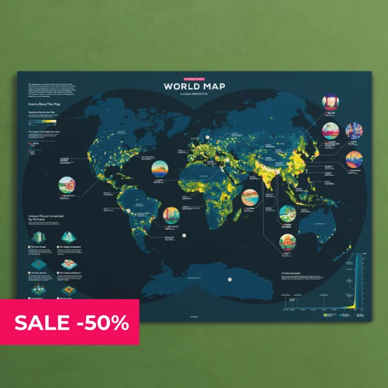 Human Perspective World Map Poster - 50% Off