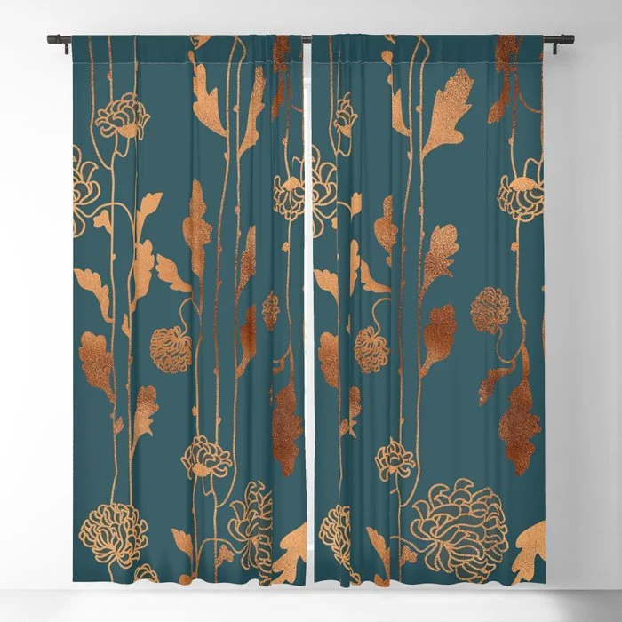 Art Deco Copper Flowers Blackout Curtain Blackout Curtain